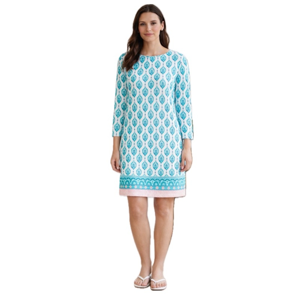 Cabana Life,  Santorini Summer Print UPF Tunic Coastal Dress, Size M